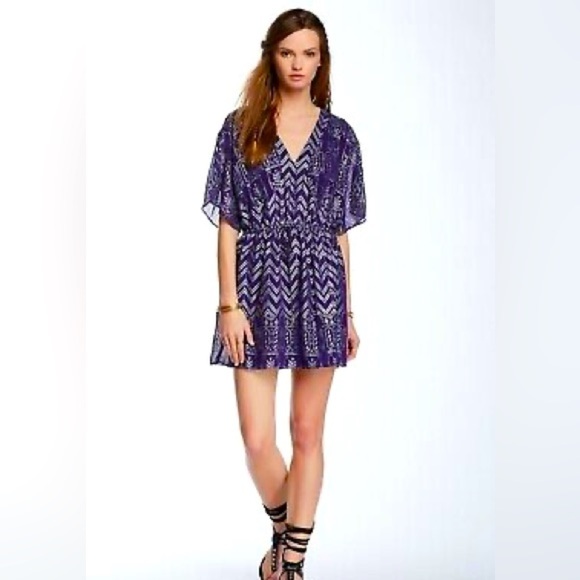 Free People Love Your Chaos Boho Mini Purple Metallic Dress Small - Picture 3 of 11